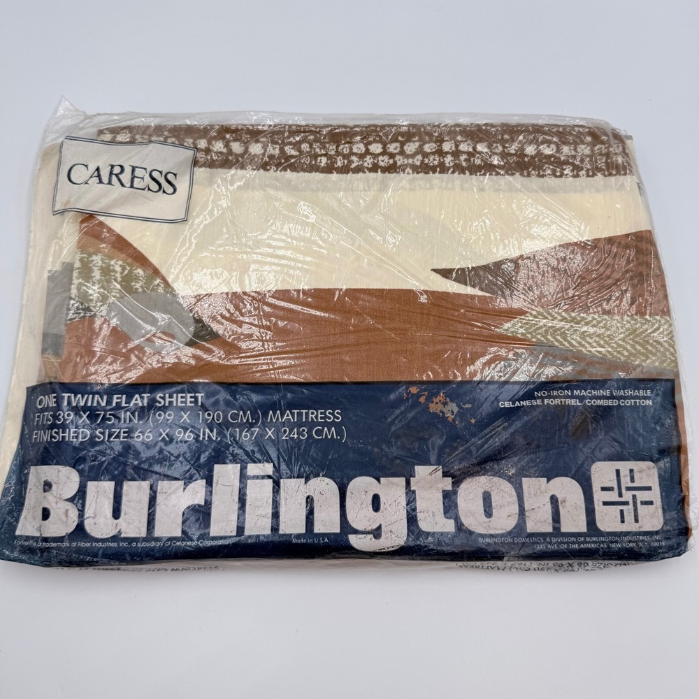 Vintage Burlington Helen Webber Birdscape Twin Flat Sheet MCM Brown Tan NEW